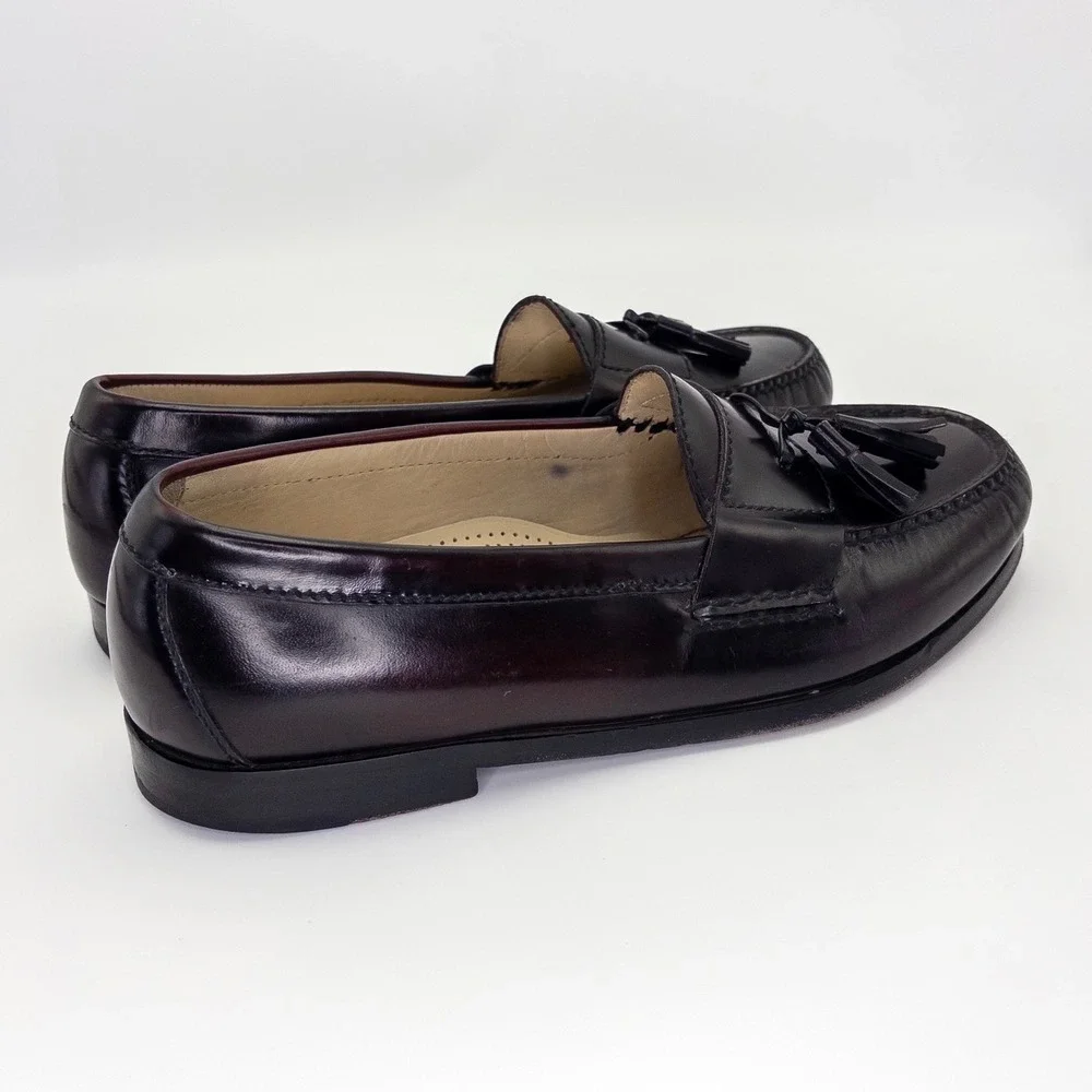 Cole Haan Men's 8 3E Pinch Tassel Loafers Burgundy Leather Dress Shoes Wide
